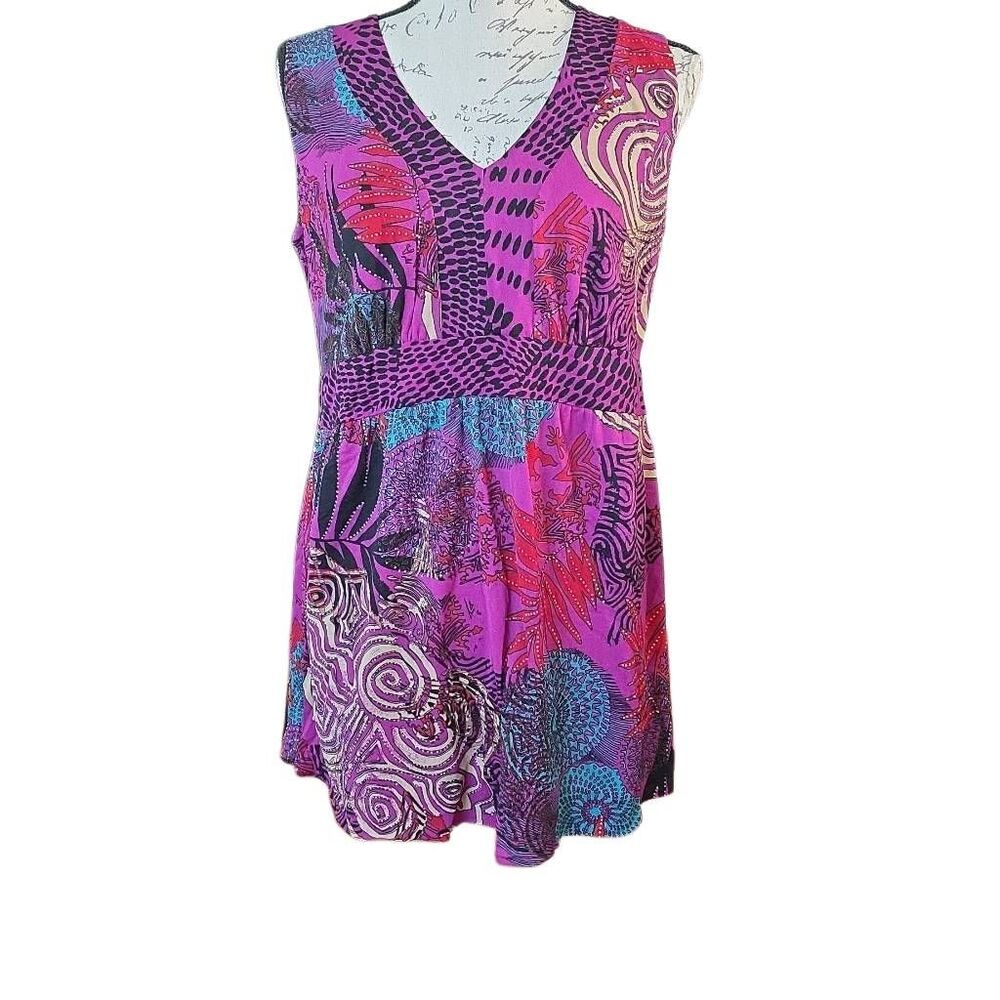 Duo Maternity Women's Size Large Purple Black Tribal Print Maternity Blouse